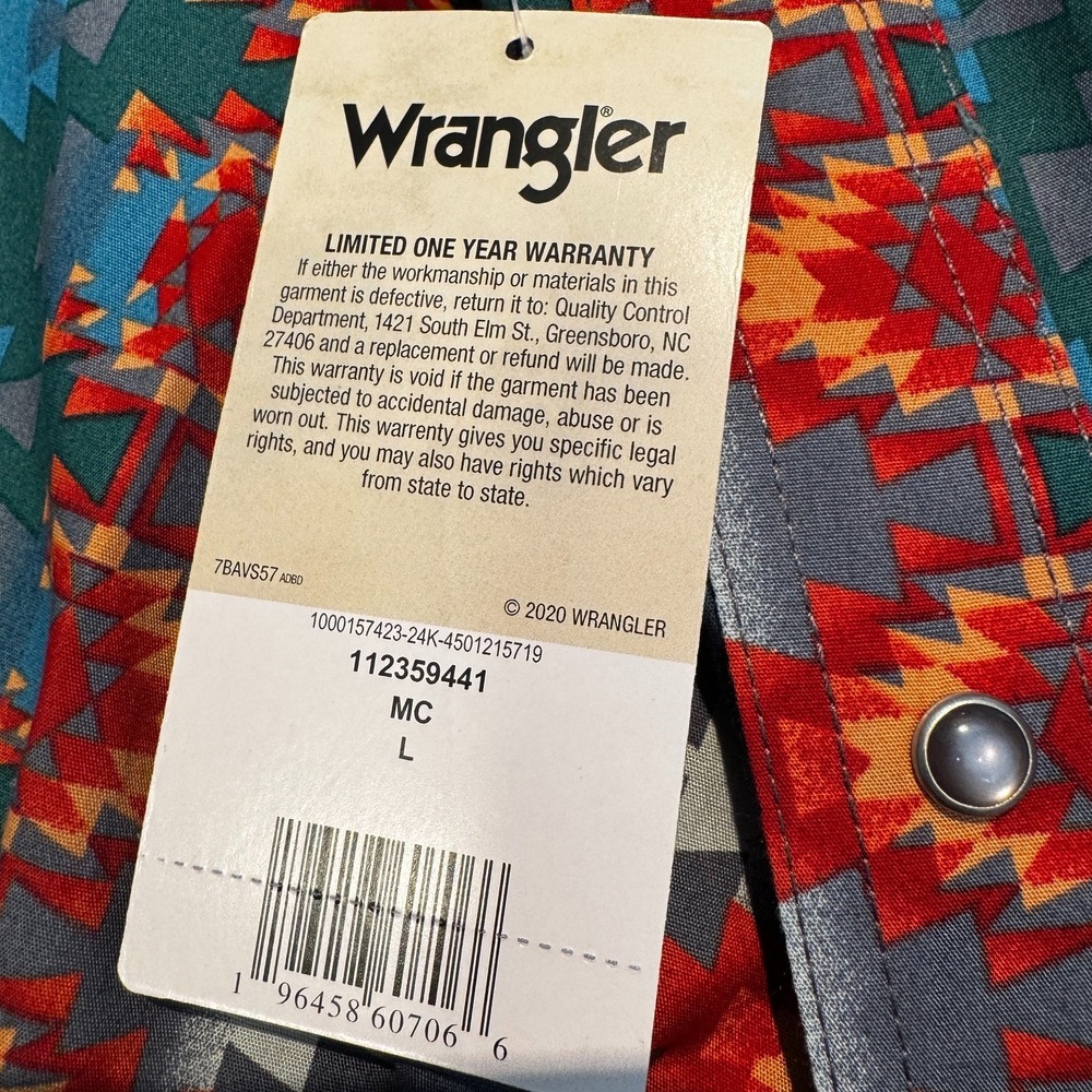Wrangler Men's Checotah Southwestern Pearl Snap Shirt Large Western Cowboy NEW - Picture 6 of 12